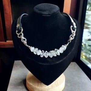 ✨10 big genuine herkimers diamonds on black leather adjustable choker necklace
